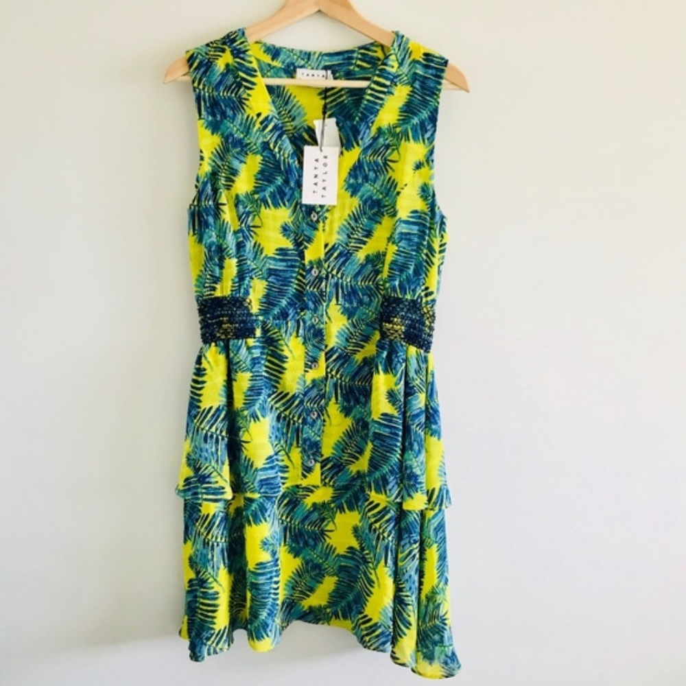 Tanya Taylor Palm Print Silk Dress Size 8